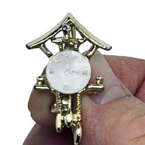 Vintage Gold Tone Mother of Pearl Cuckoo Clock Pin (779)